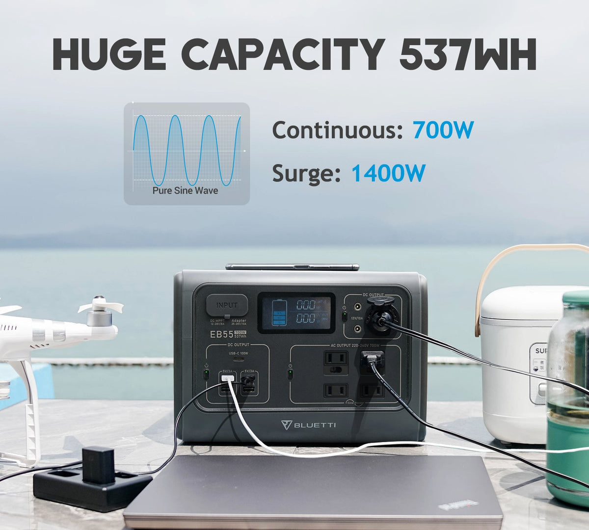 Refurbished BLUETTI EB55 Portable Power Station | 700W 537Wh