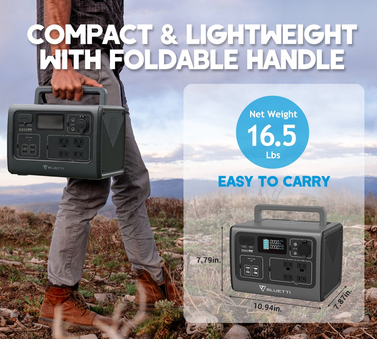 Refurbished BLUETTI EB55 Portable Power Station | 700W 537Wh