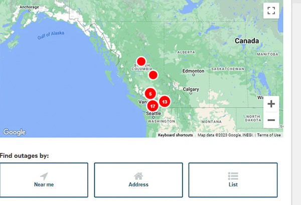 Check the BC Hydro Power Outage Map in Surrey, Today