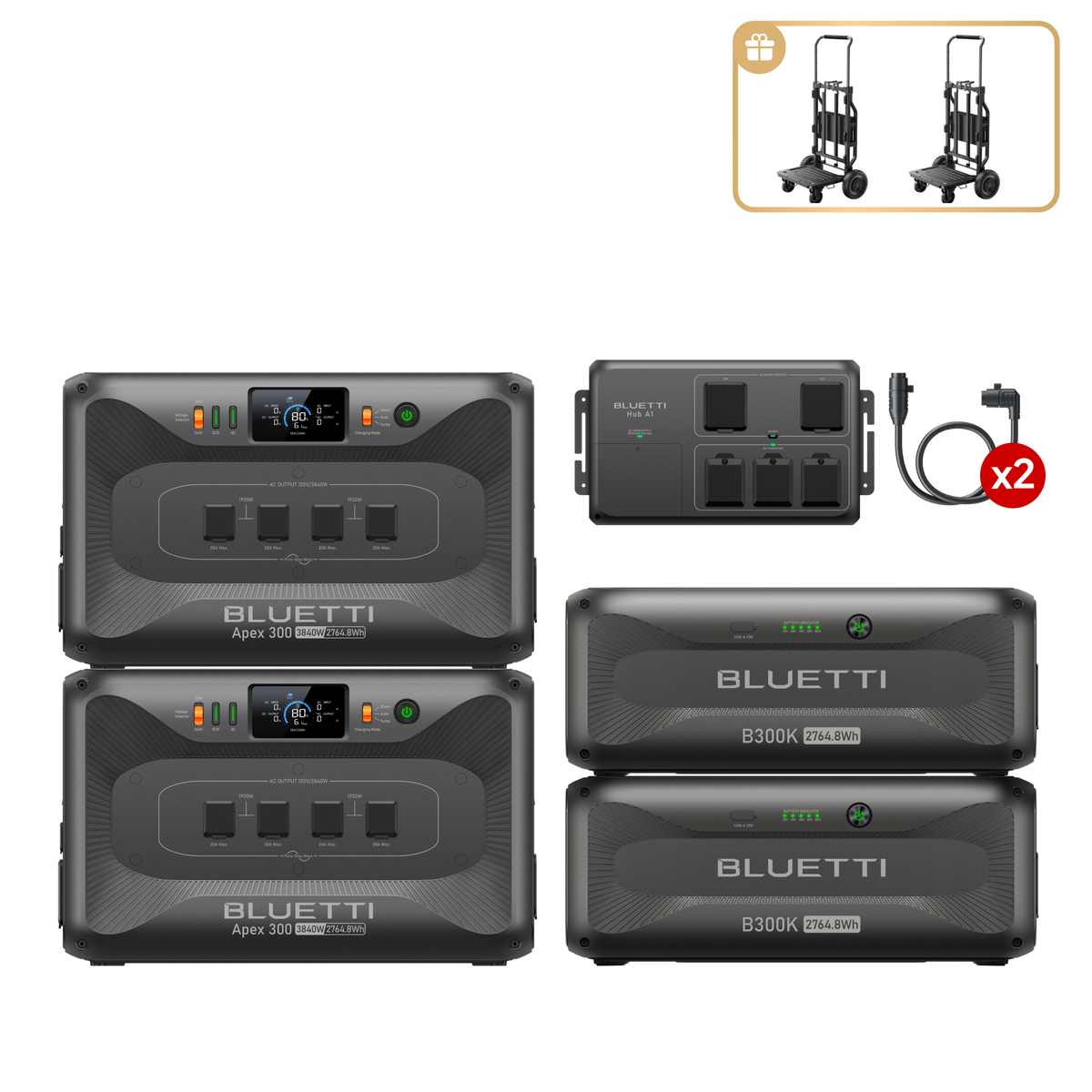 2*Apex 300+2*B300K+Hub A1 |  7,680W, 11,059.2Wh, Parallel Box