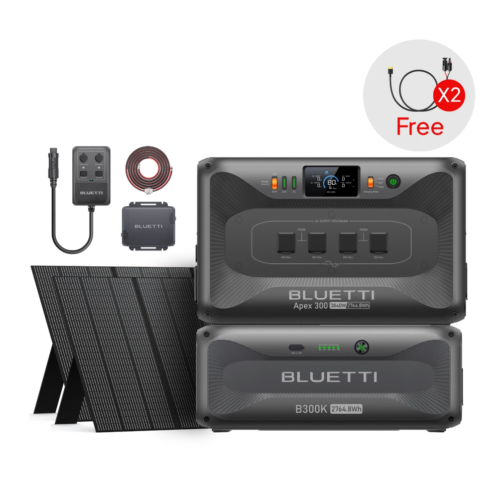 Apex 300+B300K+2*350W+Charger 1+Hub D1| 3,840W, 5,529.6Wh, 700W Solar, 560W Charger