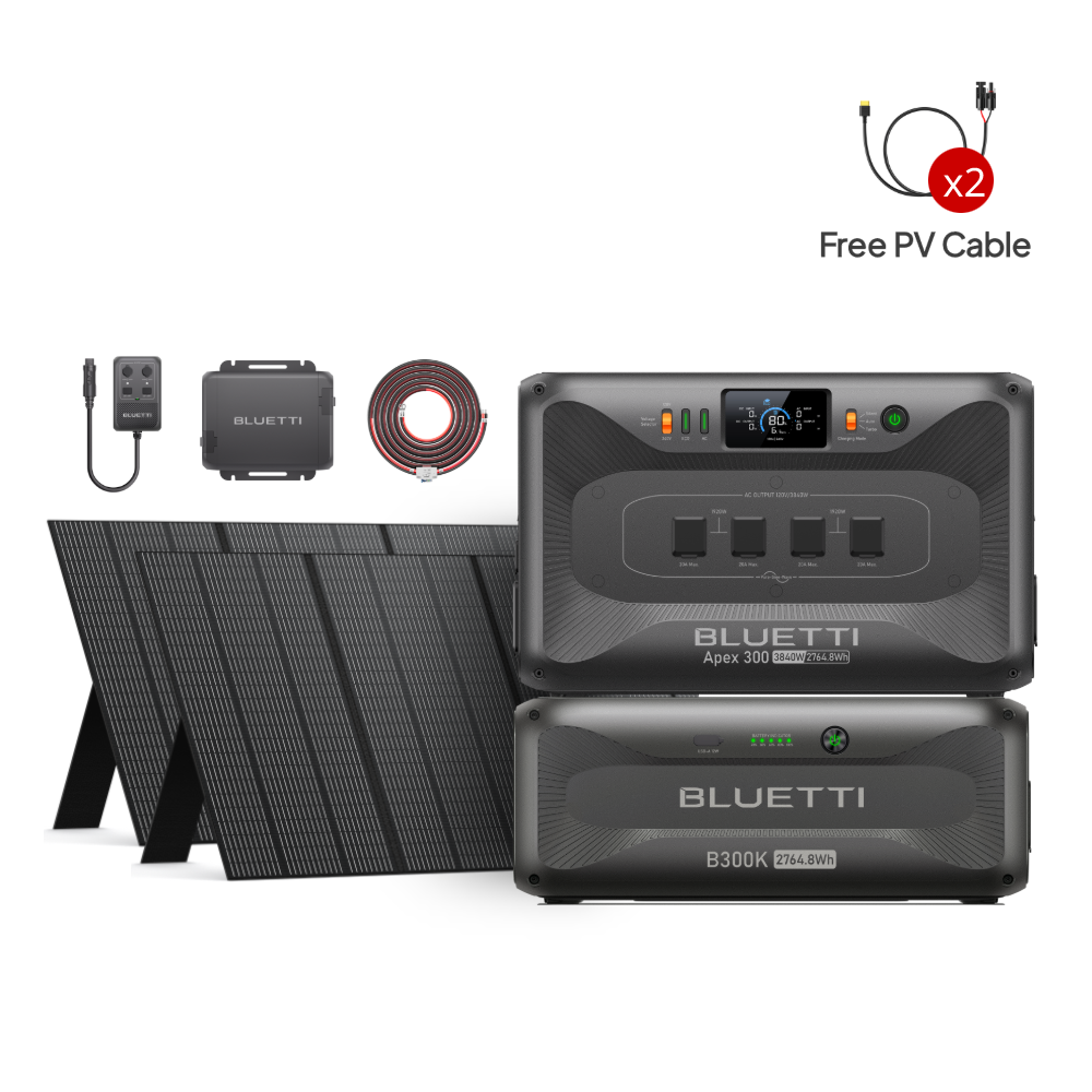 Apex 300+B300K+2*350W+Charger 1+Hub D1| 3,840W, 5,529.6Wh, 700W Solar, 560W Charger